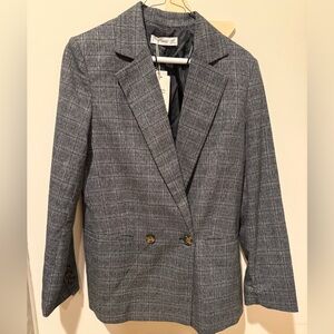 Mango Charcoal Plaid Double Breasted Blazer